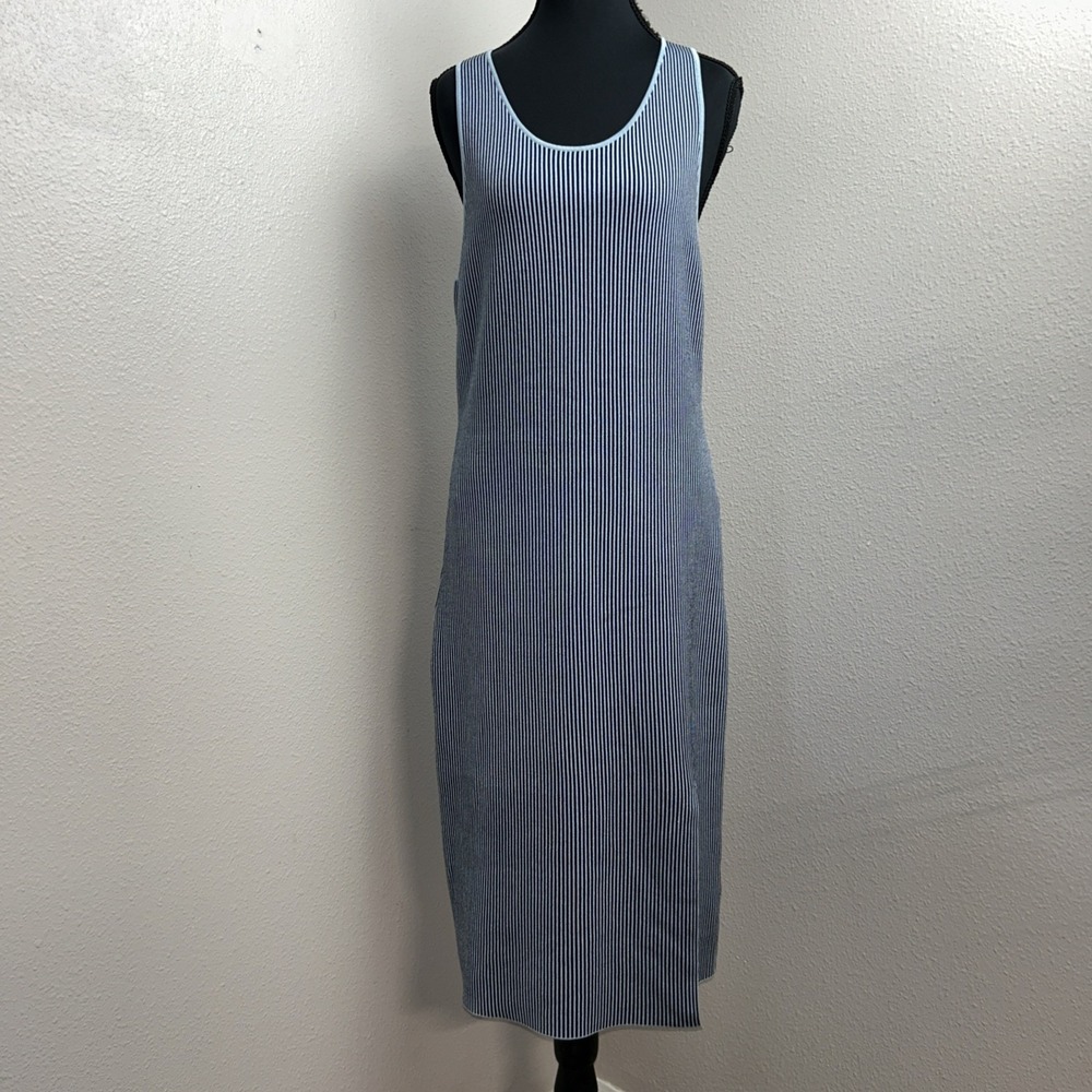 New Reiss Charlie Knitted Dress‎ Women's 10 Blue Ribbed Knit Bodycon Front Slit